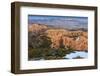 Hoodoos, Vegetation and Snow with a Distant View on a Winter's Late Afternoon, Bryce Point-Eleanor Scriven-Framed Photographic Print