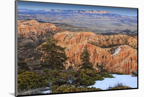 Hoodoos, Vegetation and Snow with a Distant View on a Winter's Late Afternoon, Bryce Point-Eleanor Scriven-Mounted Photographic Print