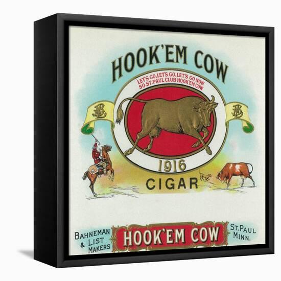 Hook'em Cow Brand Cigar Box Label-Lantern Press-Framed Stretched Canvas