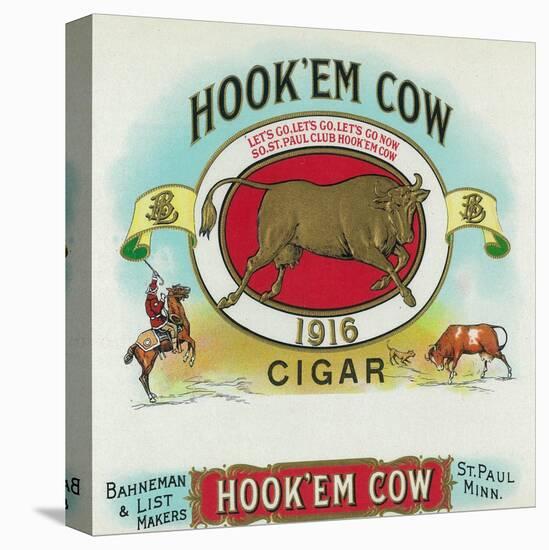 Hook'em Cow Brand Cigar Box Label-Lantern Press-Stretched Canvas