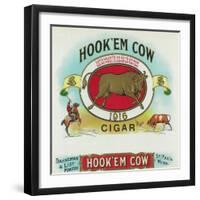 Hook'em Cow Brand Cigar Box Label-Lantern Press-Framed Art Print