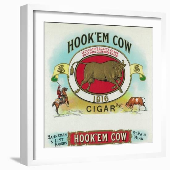 Hook'em Cow Brand Cigar Box Label-Lantern Press-Framed Art Print