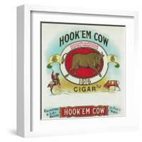 Hook'em Cow Brand Cigar Box Label-Lantern Press-Framed Art Print