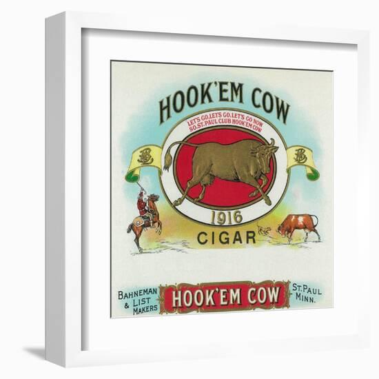 Hook'em Cow Brand Cigar Box Label-Lantern Press-Framed Art Print