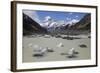 Hooker Lake and Glacier with Icebergs and Mount Cook, Mount Cook National Park, Canterbury Region-Stuart Black-Framed Photographic Print