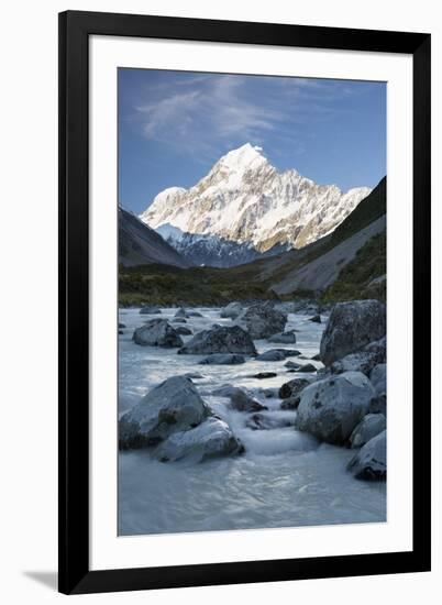 Hooker Valley and River with Mount Cook, Mount Cook National Park, Canterbury Region-Stuart Black-Framed Photographic Print