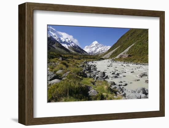 Hooker Valley and River with Mount Cook, Mount Cook National Park, Canterbury Region-Stuart Black-Framed Photographic Print