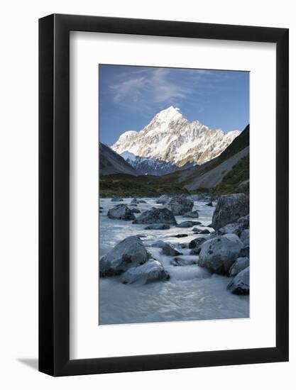 Hooker Valley and River with Mount Cook, Mount Cook National Park, Canterbury Region-Stuart Black-Framed Photographic Print