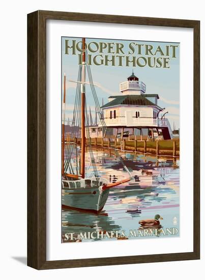 Hooper Strait Lighthouse - St. Michaels, MD-Lantern Press-Framed Art Print