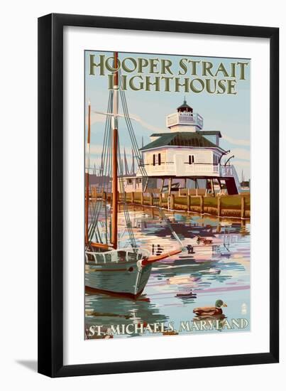 Hooper Strait Lighthouse - St. Michaels, MD-Lantern Press-Framed Art Print