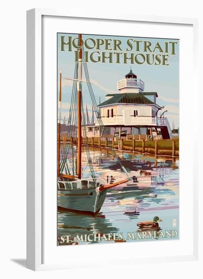 Hooper Strait Lighthouse - St. Michaels, MD-Lantern Press-Framed Art Print