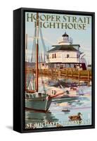 Hooper Strait Lighthouse - St. Michaels, MD-Lantern Press-Framed Stretched Canvas