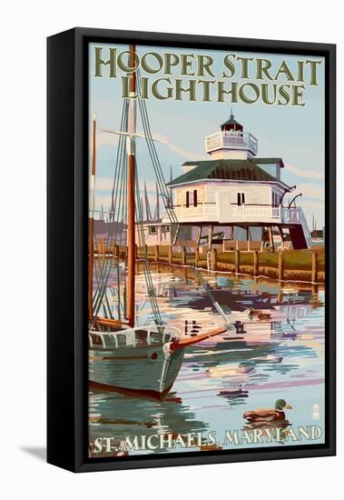 Hooper Strait Lighthouse - St. Michaels, MD-Lantern Press-Framed Stretched Canvas