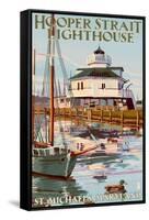 Hooper Strait Lighthouse - St. Michaels, MD-Lantern Press-Framed Stretched Canvas