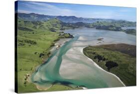 Hoopers Inlet and farmland, Otago Peninsula, Dunedin, South Island, New Zealand-David Wall-Stretched Canvas