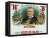 Hoosier Bard Brand Cigar Box Label, James Whitcomb Riley, American Author and Poet-Lantern Press-Framed Stretched Canvas
