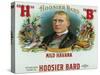 Hoosier Bard Brand Cigar Box Label, James Whitcomb Riley, American Author and Poet-Lantern Press-Stretched Canvas