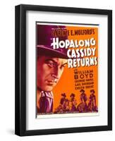 HOPALONG CASSIDY RETURNS, left: William Boyd on window card, 1936-null-Framed Art Print