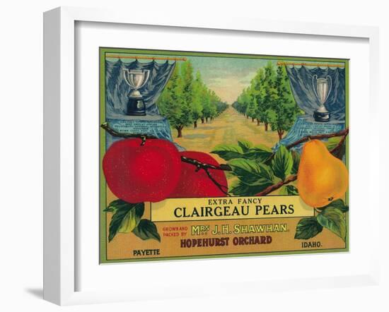 Hopehurst Pear Crate Label - Payette, ID-Lantern Press-Framed Art Print