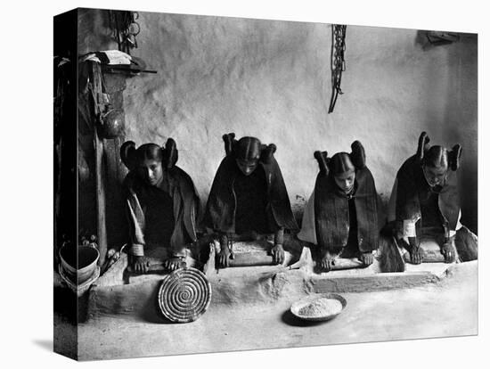 Hopi Grinding Grain, C1906-Edward S^ Curtis-Stretched Canvas