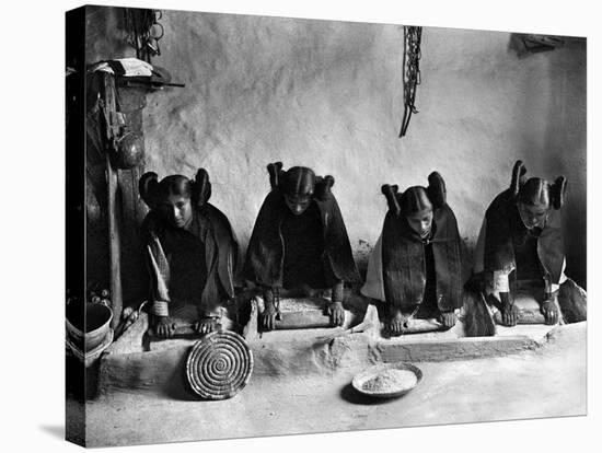 Hopi Grinding Grain, C1906-Edward S^ Curtis-Stretched Canvas