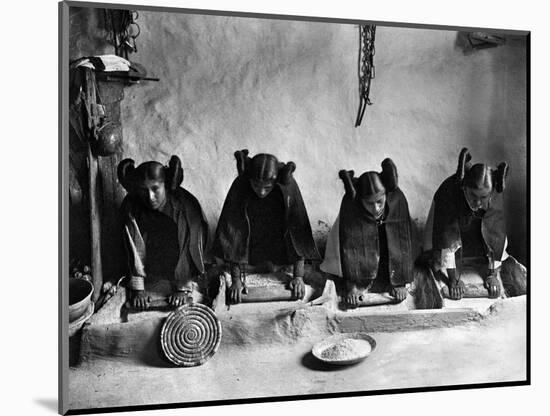 Hopi Grinding Grain, C1906-Edward S^ Curtis-Mounted Photographic Print