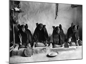 Hopi Grinding Grain, C1906-Edward S^ Curtis-Mounted Photographic Print