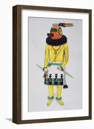 Hopi Kachinas, Man with Helmet with Markings-null-Framed Giclee Print