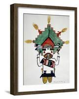 Hopi Kachinas: Small Figure, Kneeling, Wearing Large Headdress-null-Framed Giclee Print