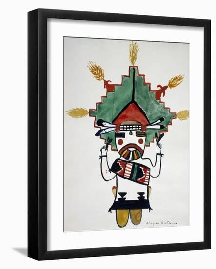 Hopi Kachinas: Small Figure, Kneeling, Wearing Large Headdress-null-Framed Giclee Print