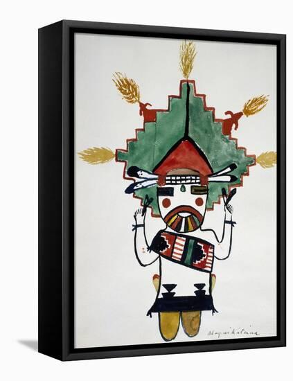 Hopi Kachinas: Small Figure, Kneeling, Wearing Large Headdress-null-Framed Stretched Canvas