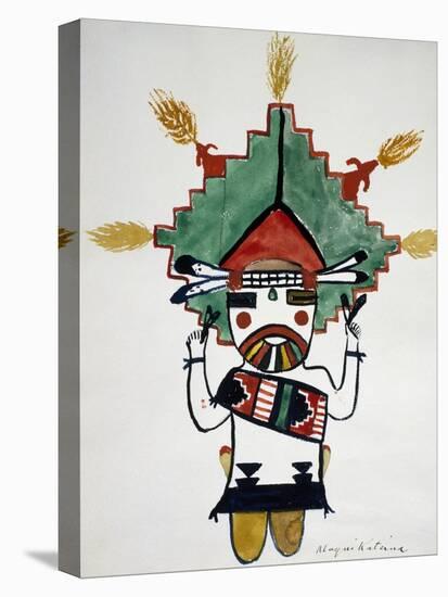 Hopi Kachinas: Small Figure, Kneeling, Wearing Large Headdress-null-Stretched Canvas