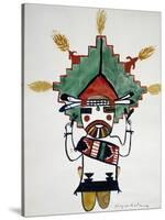 Hopi Kachinas: Small Figure, Kneeling, Wearing Large Headdress-null-Stretched Canvas