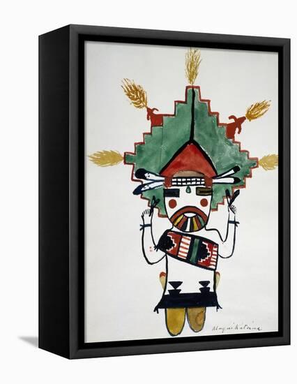 Hopi Kachinas: Small Figure, Kneeling, Wearing Large Headdress-null-Framed Stretched Canvas