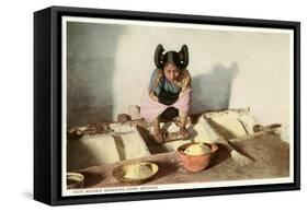 Hopi Maiden Grinding Corn-null-Framed Stretched Canvas