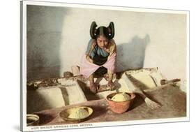 Hopi Maiden Grinding Corn-null-Stretched Canvas