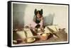 Hopi Maiden Grinding Corn-null-Framed Stretched Canvas