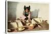 Hopi Maiden Grinding Corn-null-Stretched Canvas