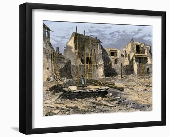 Hopi Village of Oraibi, from John Wesley Powell's Description, 1870s-null-Framed Giclee Print