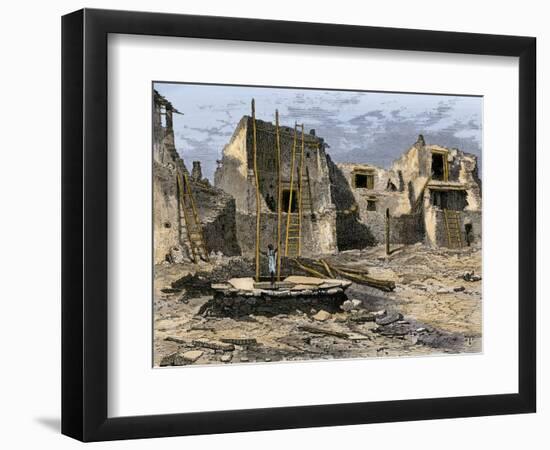 Hopi Village of Oraibi, from John Wesley Powell's Description, 1870s-null-Framed Giclee Print