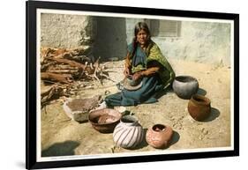 Hopi Woman Making Pottery-null-Framed Art Print