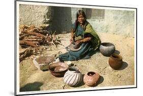 Hopi Woman Making Pottery-null-Mounted Art Print