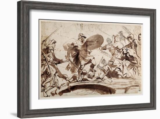 Horatius Cocles Defending the Tiber Bridge (Pen and Ink with Wash on Paper)-Sir Anthony Van Dyck-Framed Giclee Print