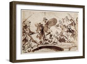 Horatius Cocles Defending the Tiber Bridge (Pen and Ink with Wash on Paper)-Sir Anthony Van Dyck-Framed Giclee Print