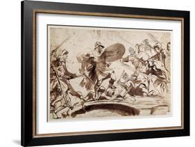 Horatius Cocles Defending the Tiber Bridge (Pen and Ink with Wash on Paper)-Sir Anthony Van Dyck-Framed Giclee Print