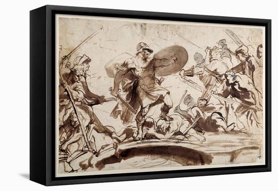 Horatius Cocles Defending the Tiber Bridge (Pen and Ink with Wash on Paper)-Sir Anthony Van Dyck-Framed Stretched Canvas