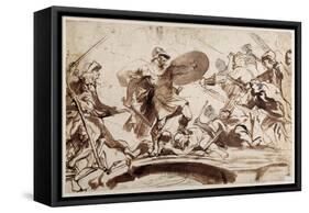 Horatius Cocles Defending the Tiber Bridge (Pen and Ink with Wash on Paper)-Sir Anthony Van Dyck-Framed Stretched Canvas