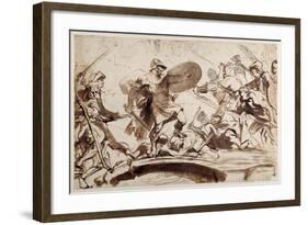 Horatius Cocles Defending the Tiber Bridge (Pen and Ink with Wash on Paper)-Sir Anthony Van Dyck-Framed Giclee Print