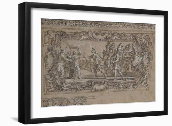 Horatius Slaying His Sister Horatia Outside the Walls of Rome: Design for a Ceiling Decoration…-Giacinto Gimignani Or Gemignano-Framed Giclee Print