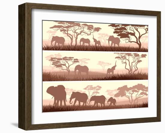 Horizontal Banners of Wild Animals in African Savanna.-Vertyr-Framed Art Print